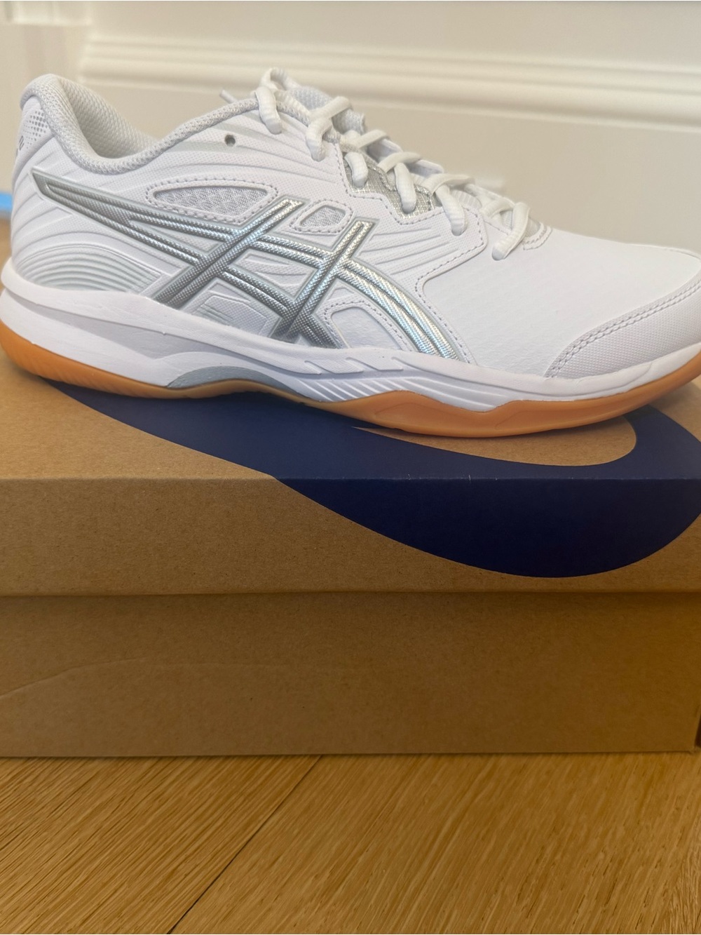 ASICS White Silver Athletic Indoor Court Shoes with Gum Outsole